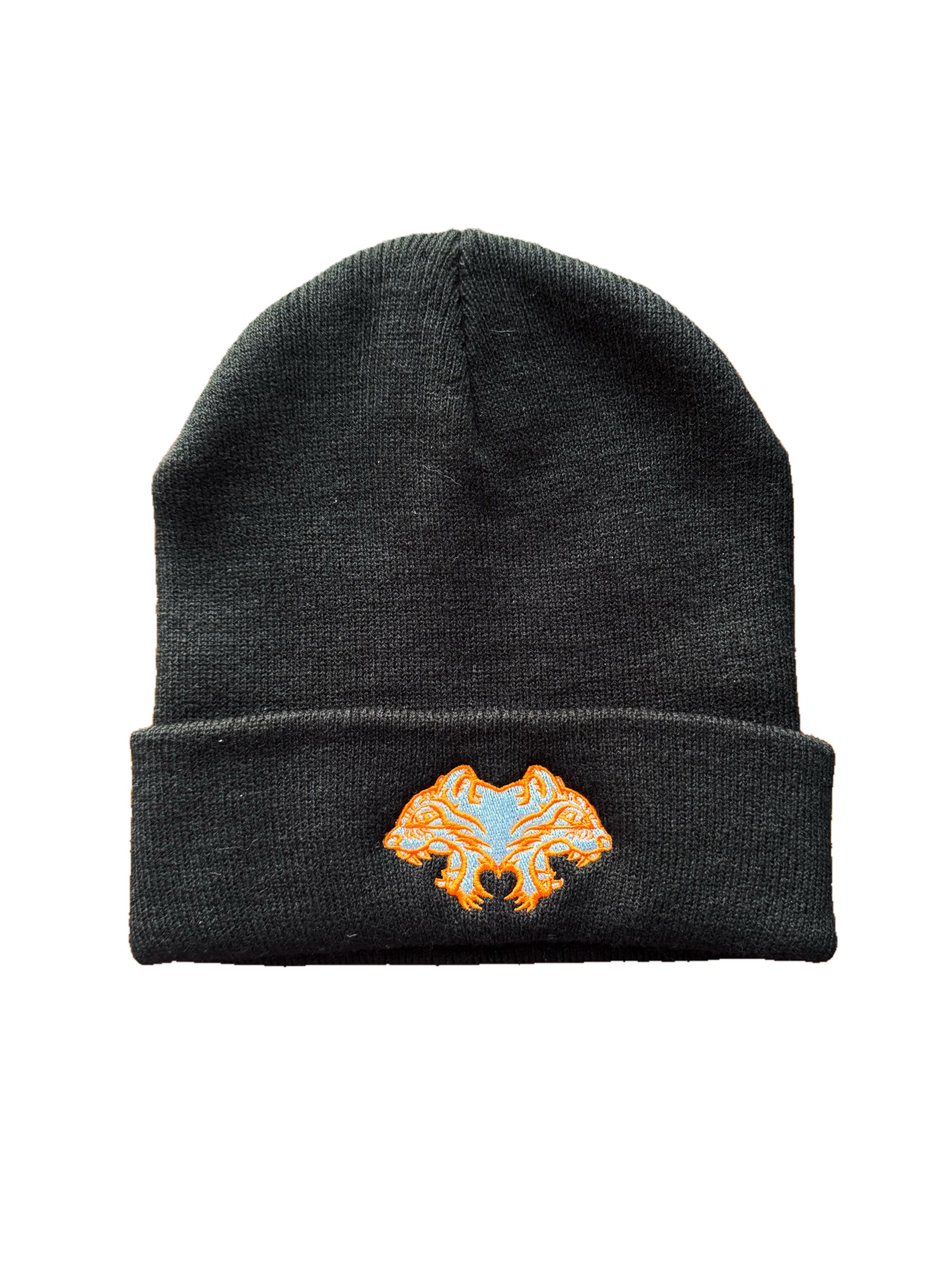 BEANIE - black with orange & blue tigers
