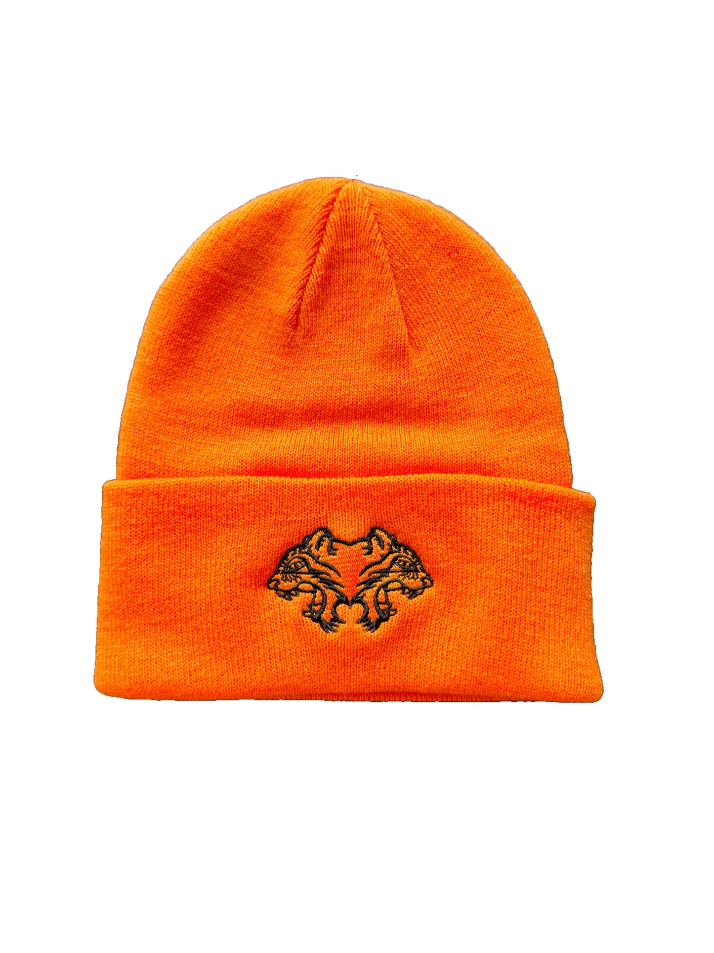 BEANIE - orange with black tigers