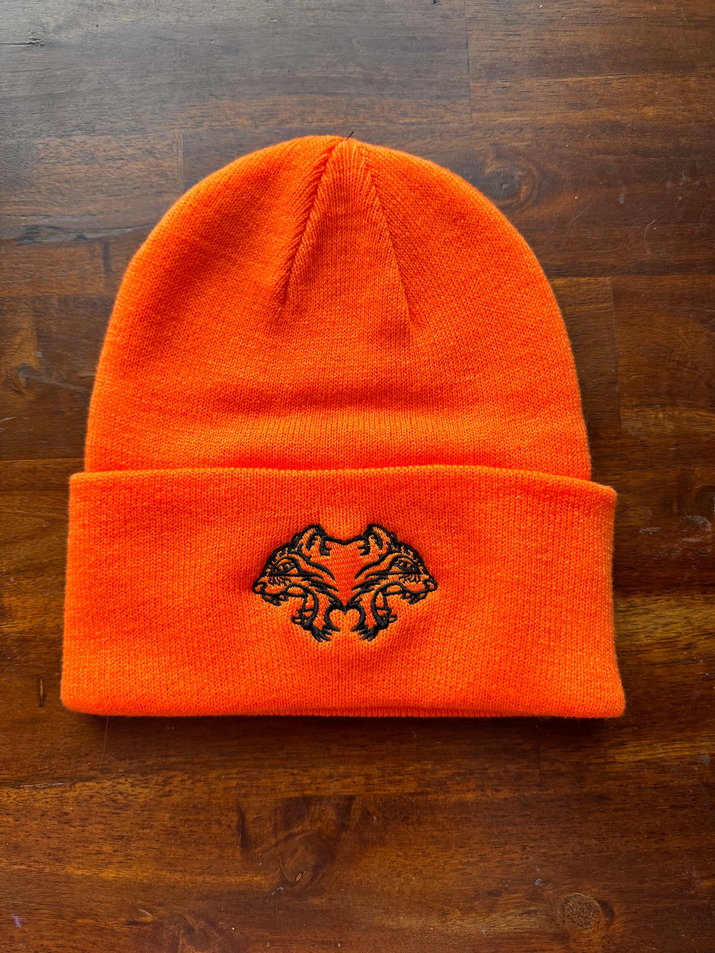 BEANIE - orange with black tigers