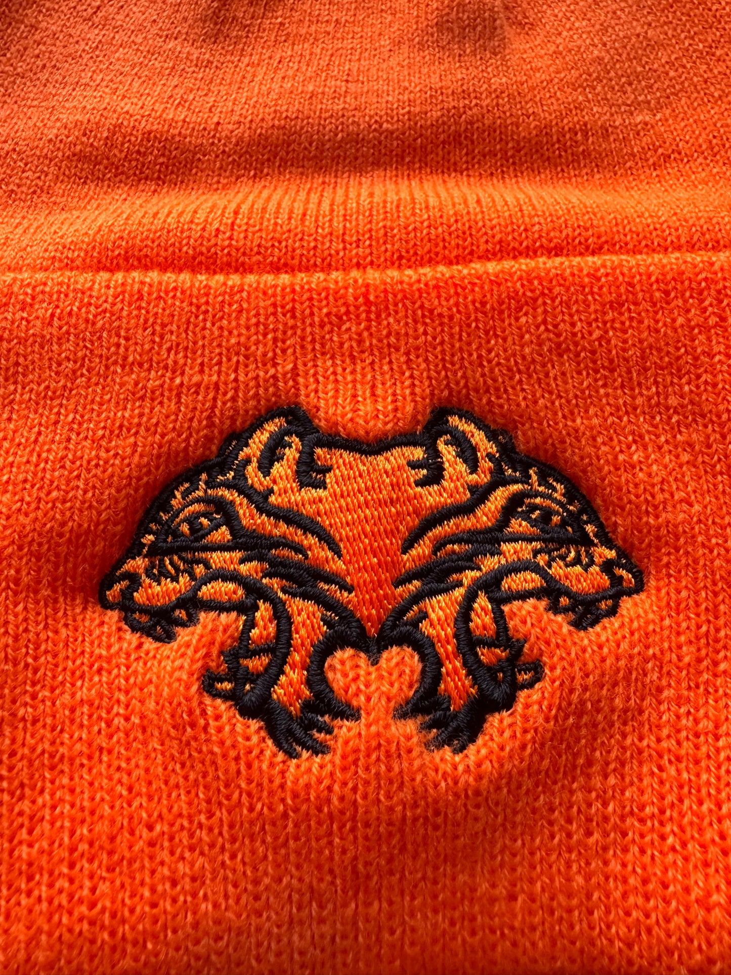 BEANIE - orange with black tigers